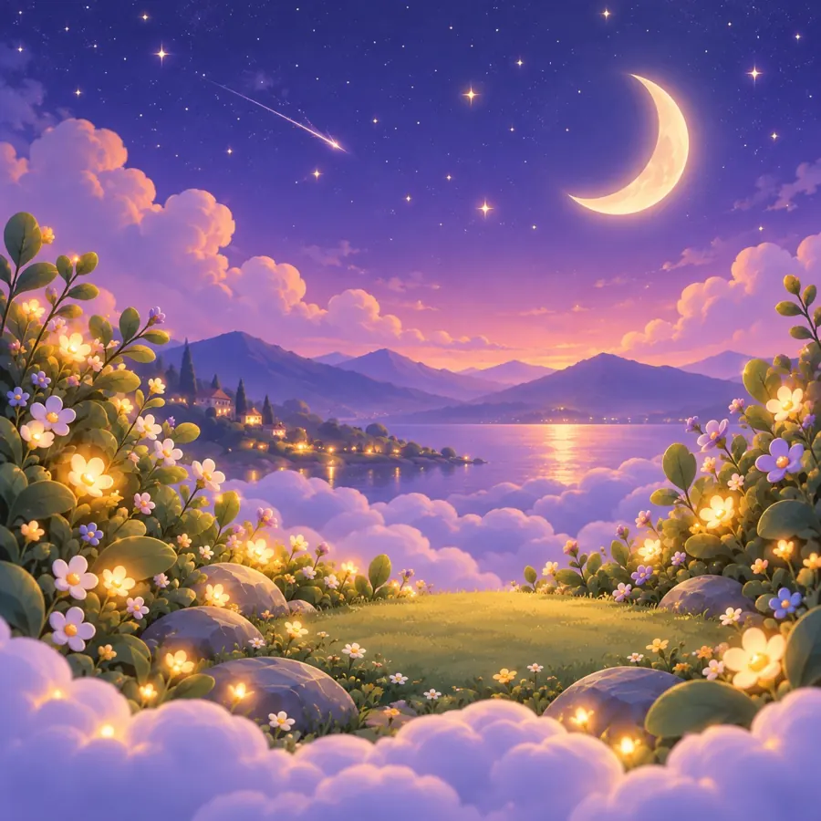 Illustration of a calm evening scene from the Feelow app